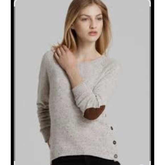 Autumn Cashmere Hi Low Suede Elbows 100% Cashmere Sweater Women's Medium Buttons - Picture 1 of 8